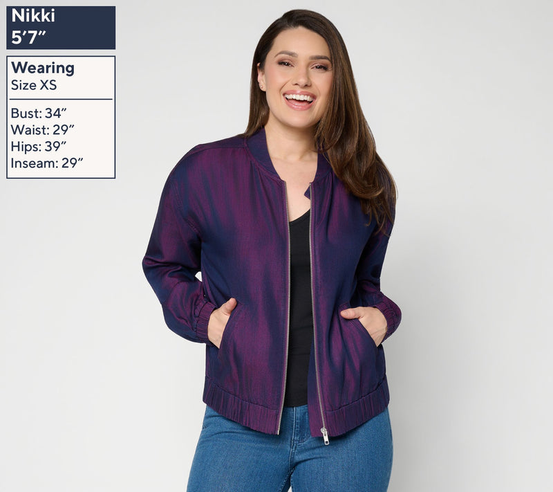 Mally Roncal Seam Detail Chambray Zip Front Jacket — View 3