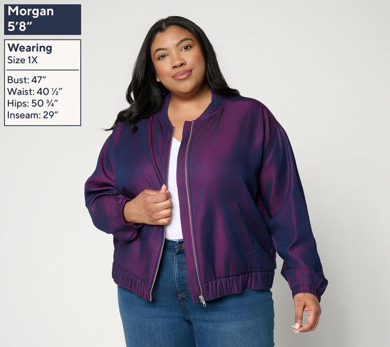 Mally Roncal Seam Detail Chambray Zip Front Jacket — View 2