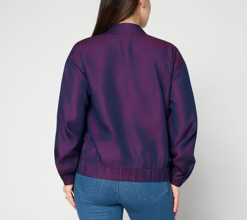 Mally Roncal Seam Detail Chambray Zip Front Jacket — View 4