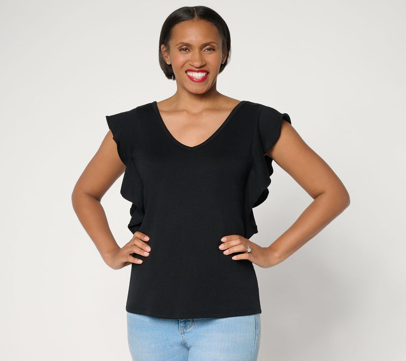 Mally Roncal TwoWay Neckline Flutter to Flatter Knit Top — View 12