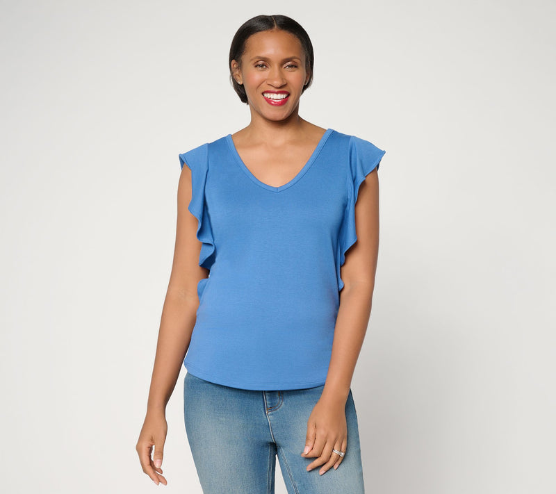 Mally Roncal TwoWay Neckline Flutter to Flatter Knit Top — View 13
