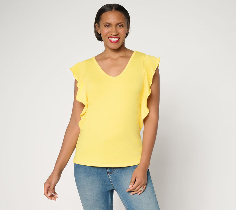 Mally Roncal TwoWay Neckline Flutter to Flatter Knit Top — Main view
