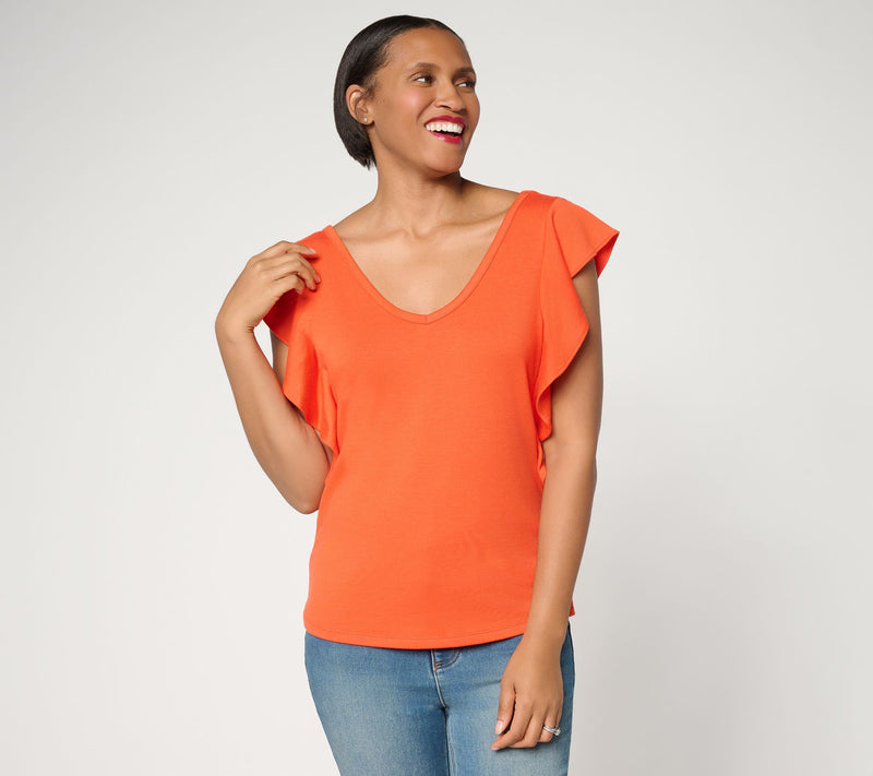 Mally Roncal TwoWay Neckline Flutter to Flatter Knit Top — View 15