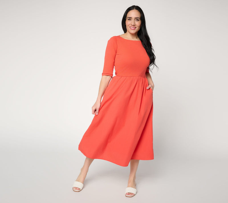 Me by Jennie Garth Regular Mixed Media 3/4 Slv Midi Dress — View 5