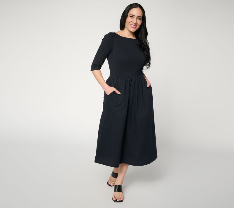 Me by Jennie Garth Regular Mixed Media 3/4 Slv Midi Dress — Main view