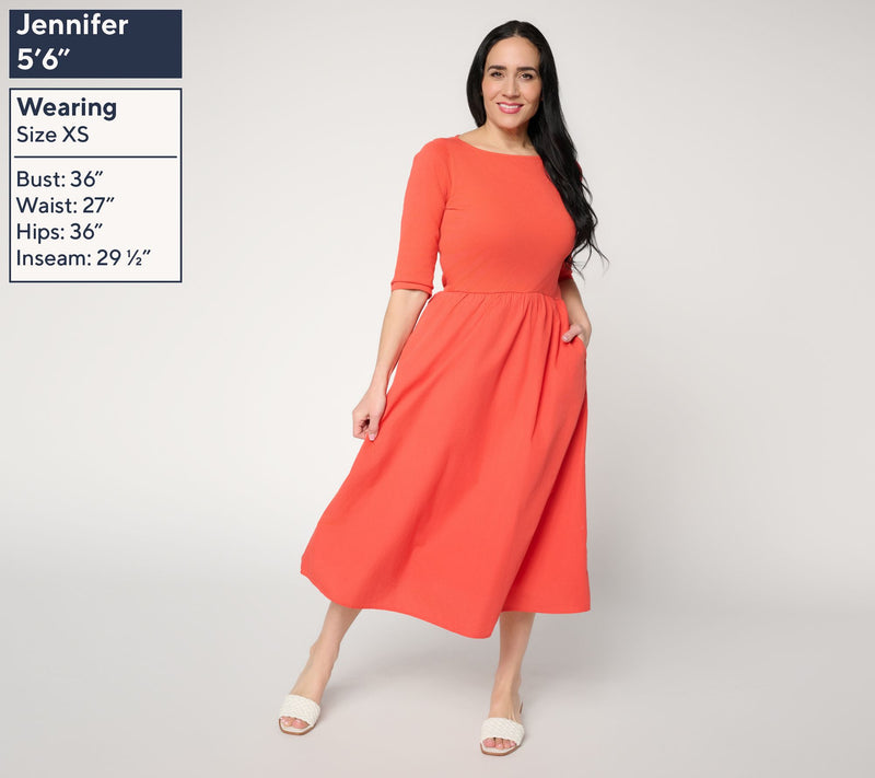 Me by Jennie Garth Petite Mixed Media 3/4 Slv Midi Dress — View 7