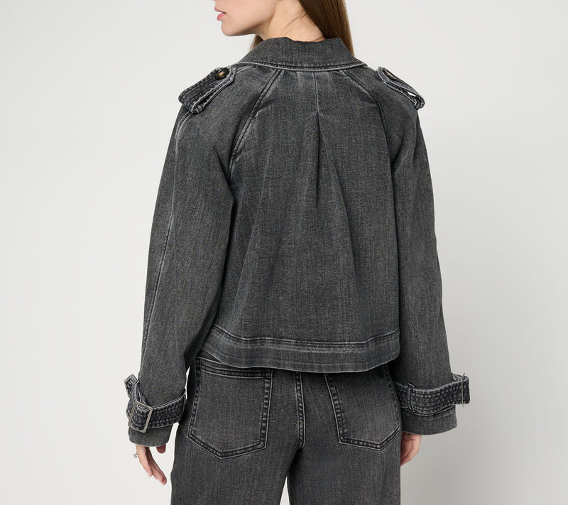 Carla Rockmore Collection Cropped Denim Trench Jacket — View 4