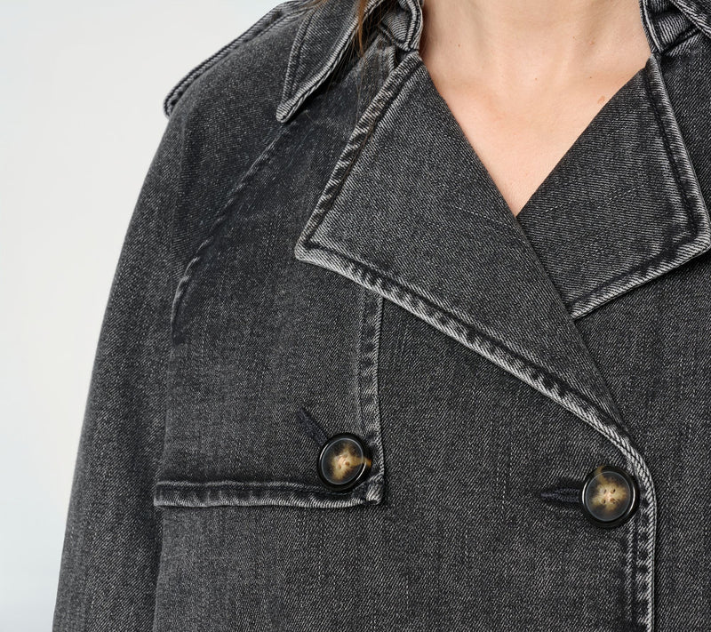 Carla Rockmore Collection Cropped Denim Trench Jacket — View 6