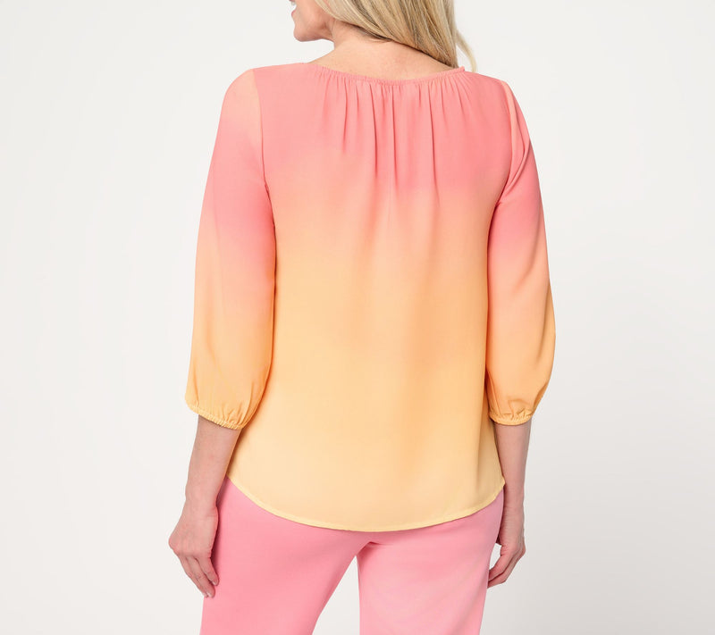 BEAUTIFUL by Lawrence Zarian Irresistible Printed Ombre Gathered Blouse — View 4