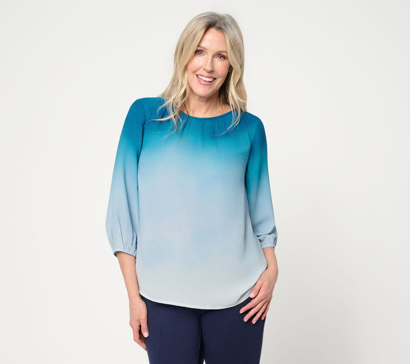 BEAUTIFUL by Lawrence Zarian Irresistible Printed Ombre Gathered Blouse — View 12