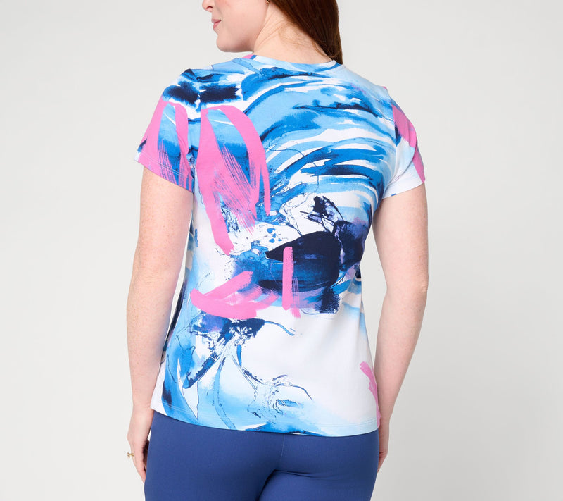 Attitudes by Renee Printed Crew Neck Washed Cotton Tee — View 3