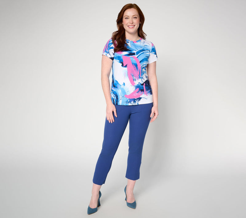 Attitudes by Renee Printed Crew Neck Washed Cotton Tee — View 4