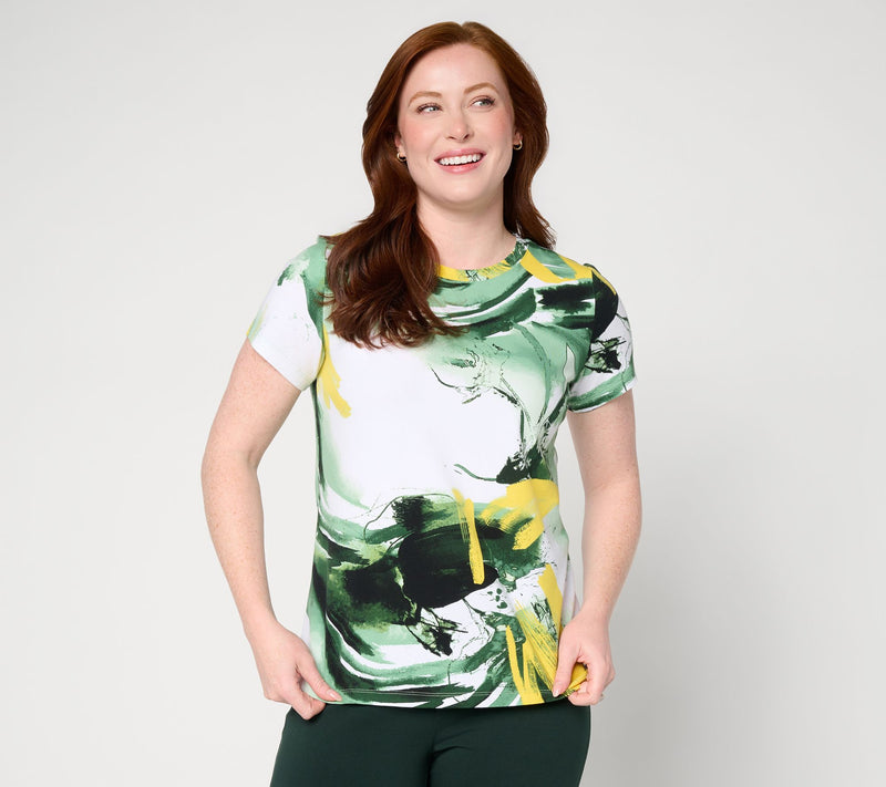 Attitudes by Renee Printed Crew Neck Washed Cotton Tee — View 11