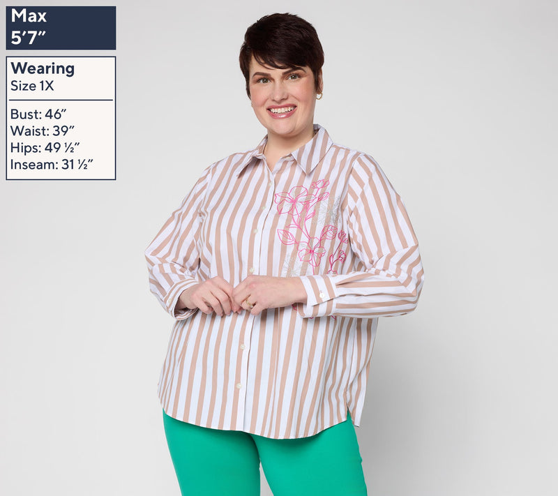 Attitudes by Renee Striped and Embroidered Top — View 2