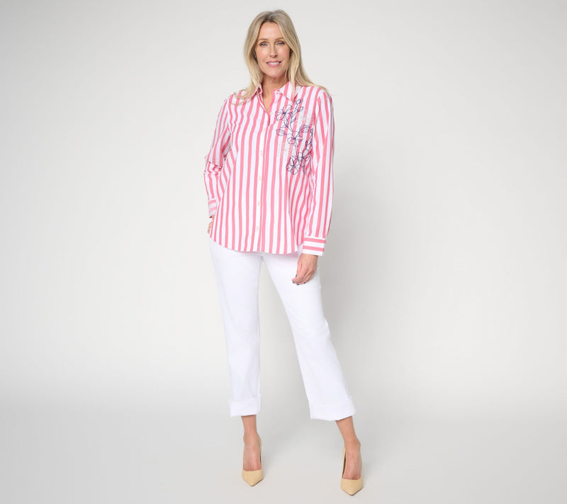 Attitudes by Renee Striped and Embroidered Top — View 5