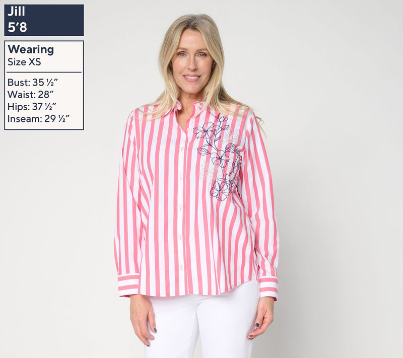 Attitudes by Renee Striped and Embroidered Top — View 3