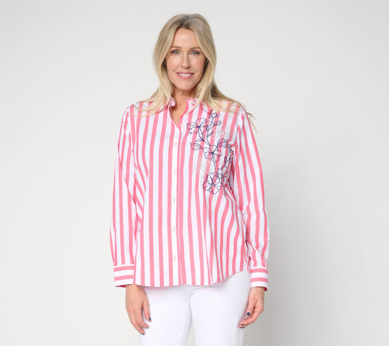 Attitudes by Renee Striped and Embroidered Top — View 11