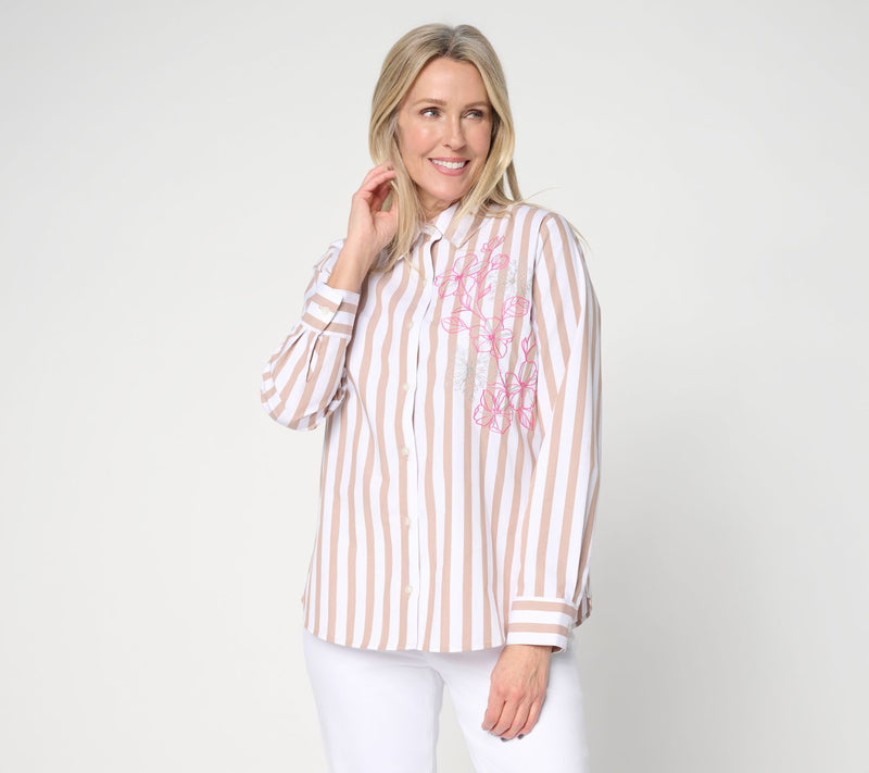 Attitudes by Renee Striped and Embroidered Top — View 12