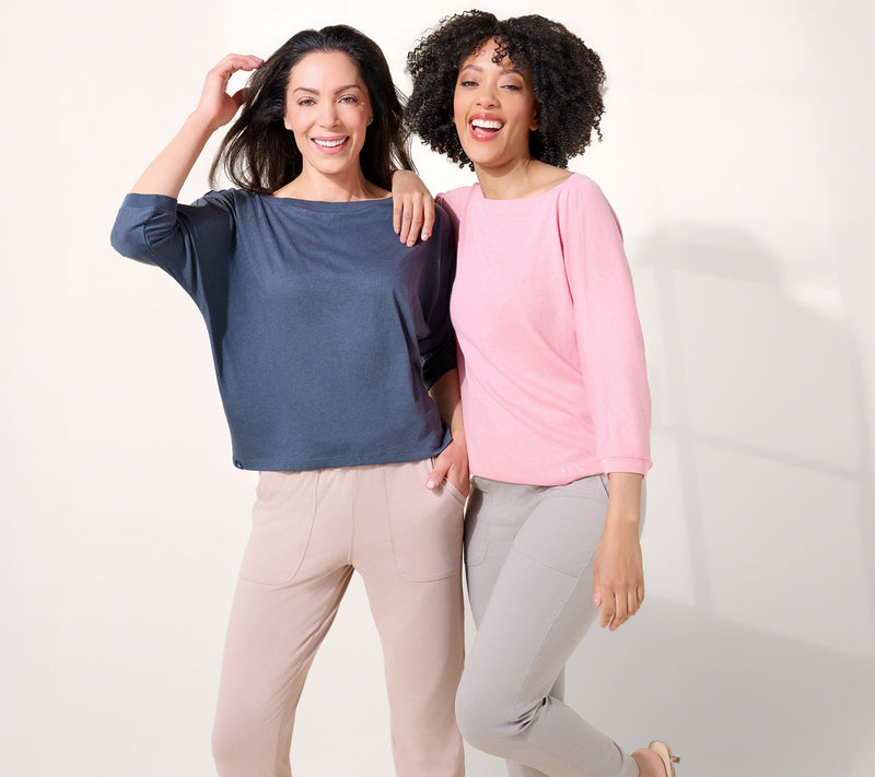 Barefoot Dreams Malibu Collection Slub Jersey 2 Pack Dolman Tees — View 18