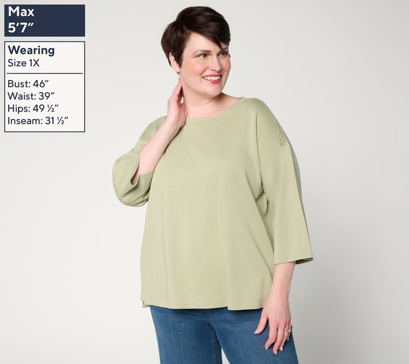 Martha Stewart Signature Essentials 3/4-Sleeve Hi-Low Top — View 2