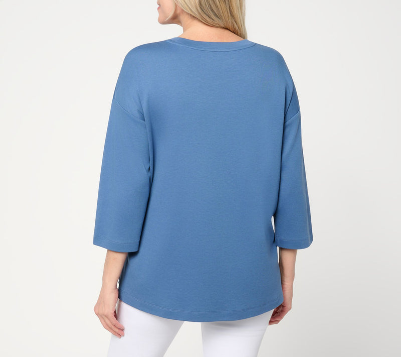 Martha Stewart Signature Essentials 3/4-Sleeve Hi-Low Top — View 4