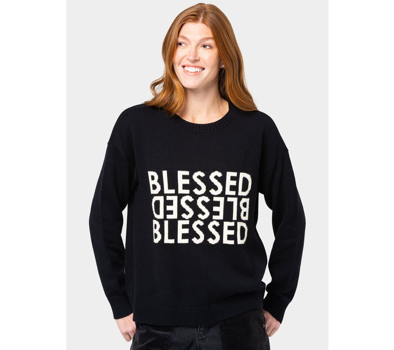 Peace Love World 100% Cotton Motif Crew Neck Sweater — View 2