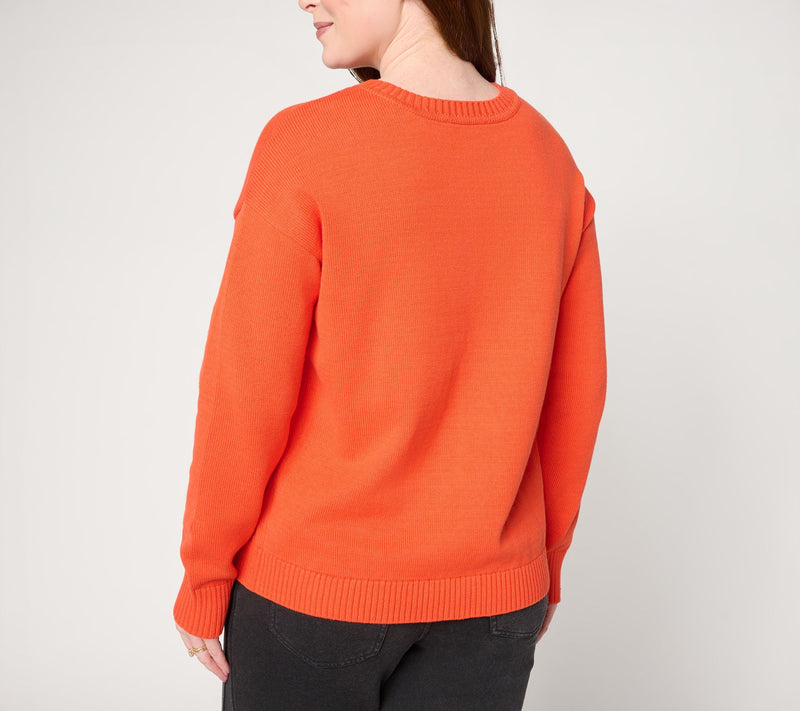 Peace Love World 100% Cotton Motif Crew Neck Sweater — View 8