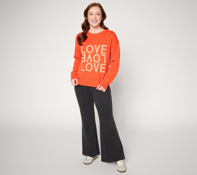 Peace Love World 100% Cotton Motif Crew Neck Sweater — View 9