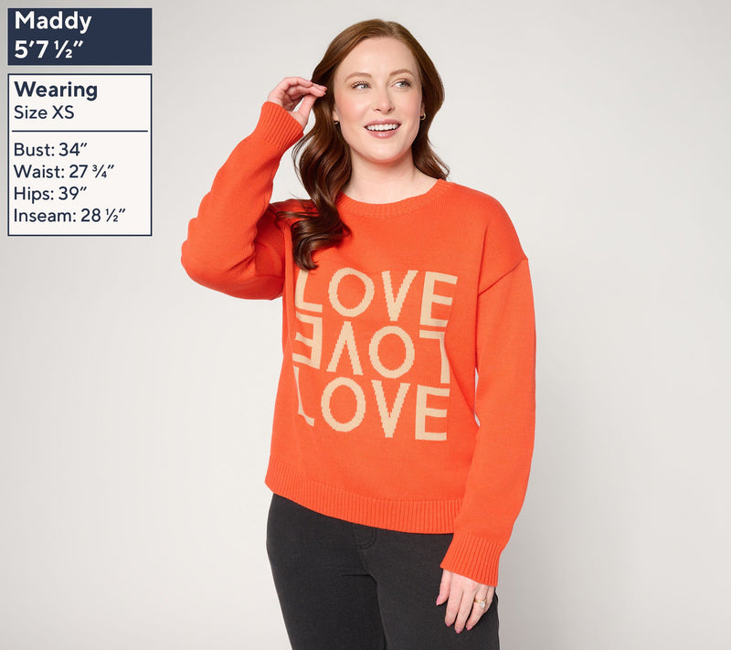 Peace Love World 100% Cotton Motif Crew Neck Sweater — View 7