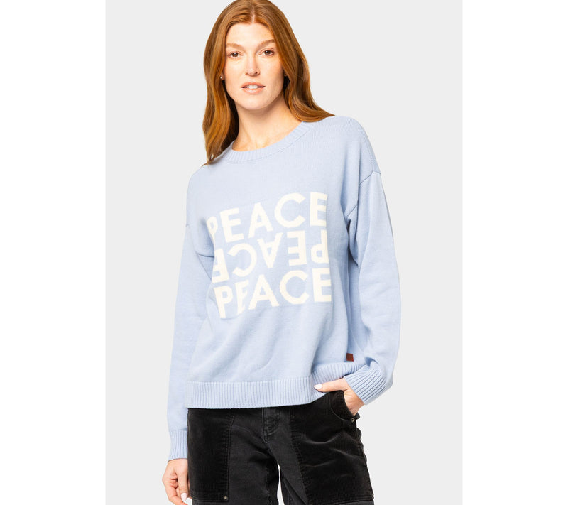 Peace Love World 100% Cotton Motif Crew Neck Sweater — View 3