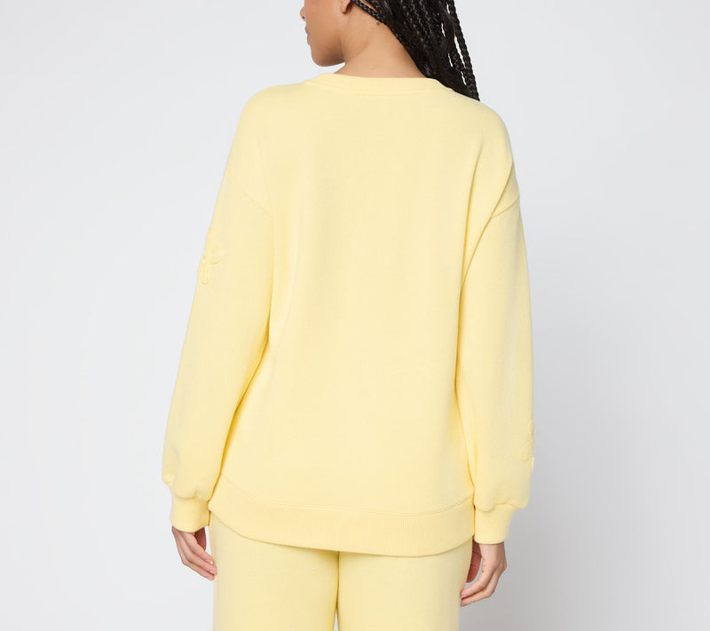 Peace Love World French Terry Sweatshirt with Crochet Detail — View 4
