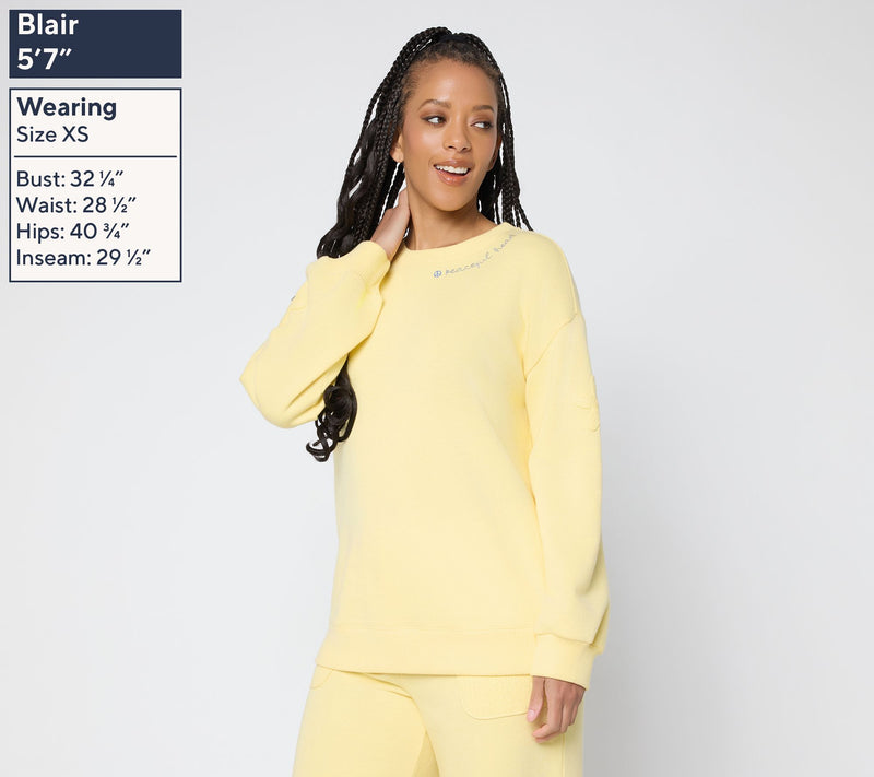 Peace Love World French Terry Sweatshirt with Crochet Detail — View 3