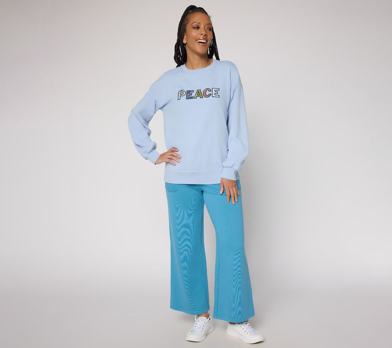Peace Love World Affirmation Applique Crew Neck Pullover — View 5