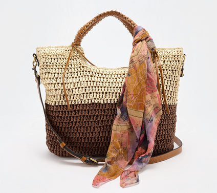 Patricia Nash Gabriella Raffia Tote with Scarf