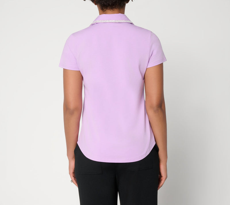by Stacy London Jeweled Collar Jersey Polo — View 3
