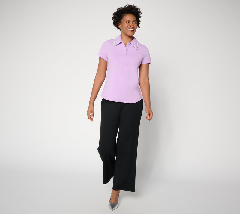 by Stacy London Jeweled Collar Jersey Polo — View 4