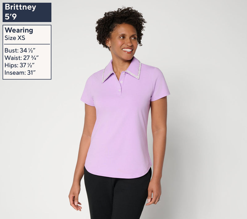 by Stacy London Jeweled Collar Jersey Polo — View 2