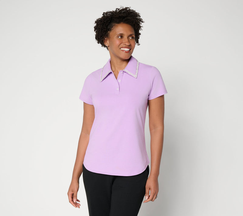 by Stacy London Jeweled Collar Jersey Polo — Main view