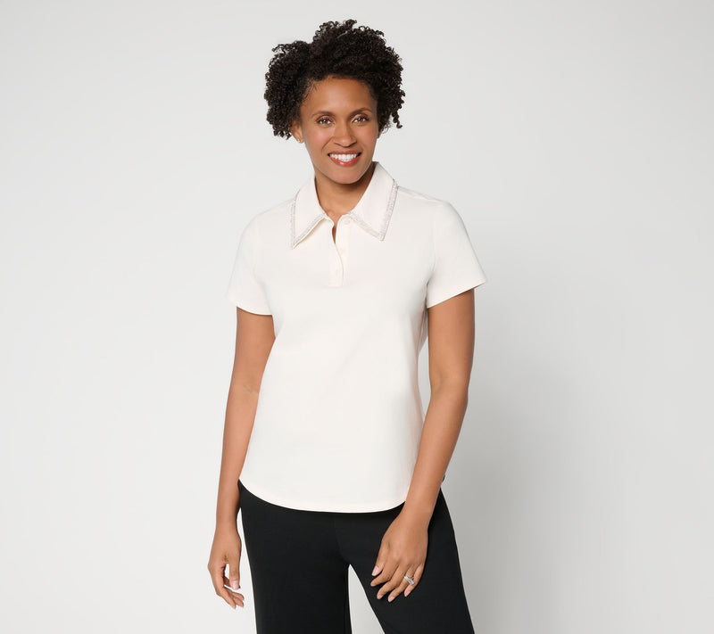by Stacy London Jeweled Collar Jersey Polo — View 11