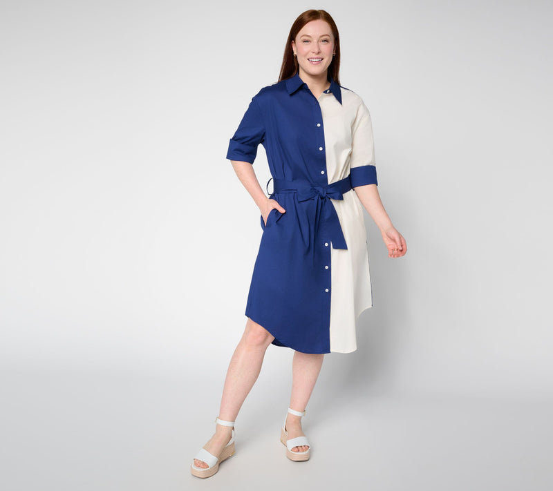 by Stacy London Petite Colorblock Belted Shirtdress — Main view
