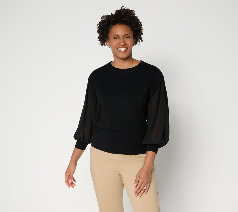 by Stacy London Crew Neck Chiffon Sleeve Sweater — View 9