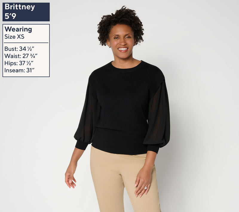 by Stacy London Crew Neck Chiffon Sleeve Sweater — View 4