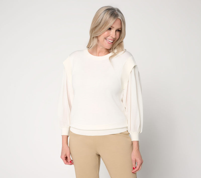 by Stacy London Crew Neck Chiffon Sleeve Sweater — View 3