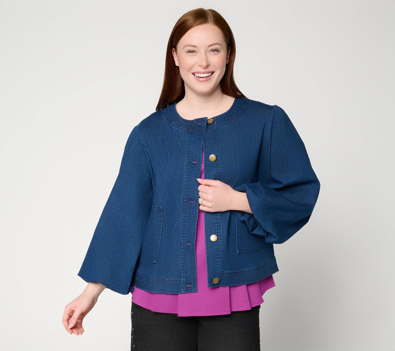 by Stacy London Grand Dame Bubble Sleeve Denim Jacket — View 8