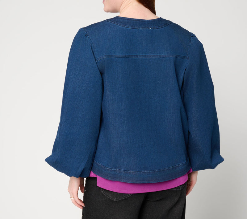 by Stacy London Grand Dame Bubble Sleeve Denim Jacket — View 3