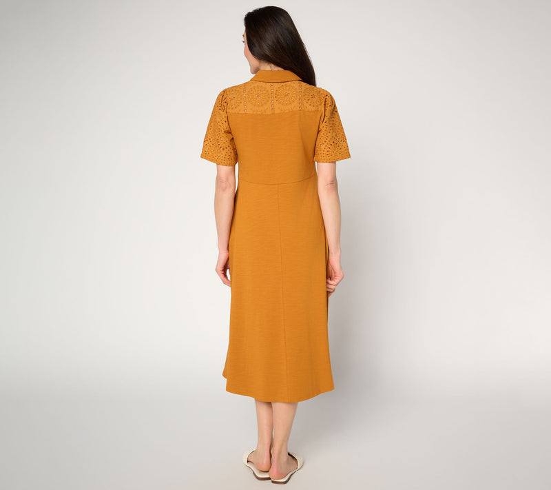 Joan Rivers Petite Henley Short-Sleeve Eyelet Midi Dress — View 4