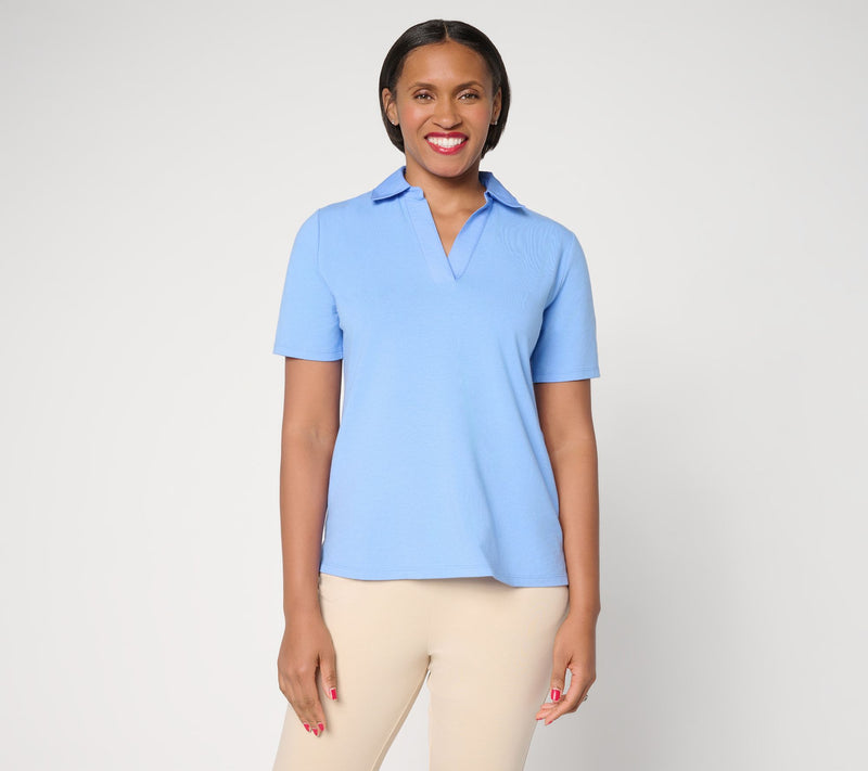 Joan Rivers Wardrobe Builders Woven Collar Knit Polo — View 10