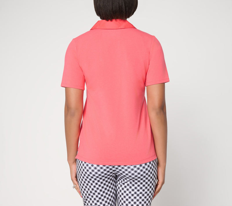 Joan Rivers Wardrobe Builders Woven Collar Knit Polo — View 4