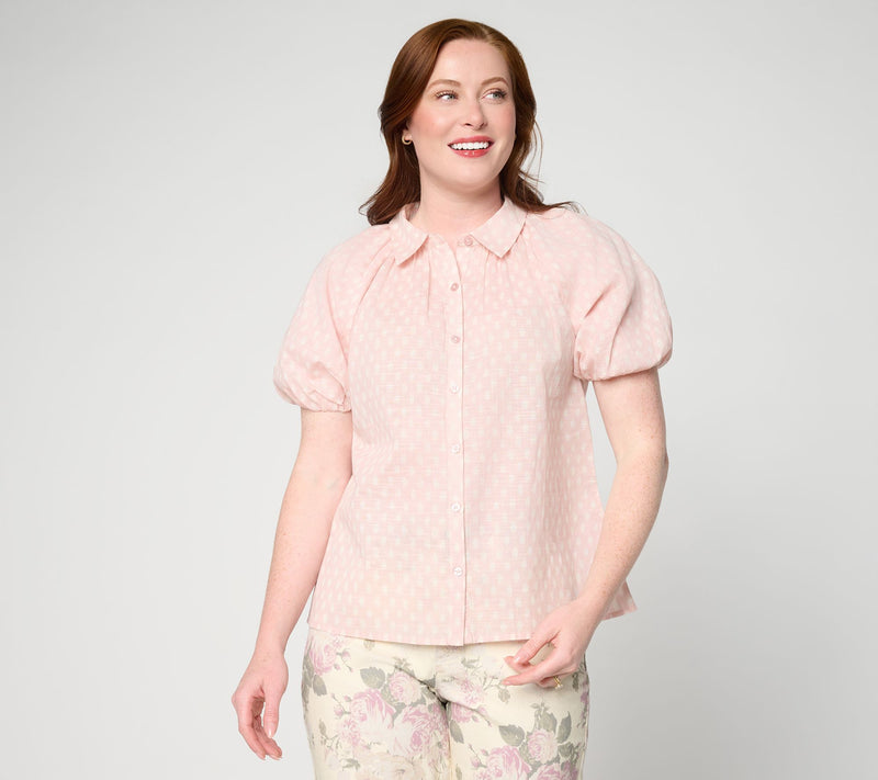 Me by Jennie Garth 100% Cotton Crosshatch Button Up Shirt — Main view
