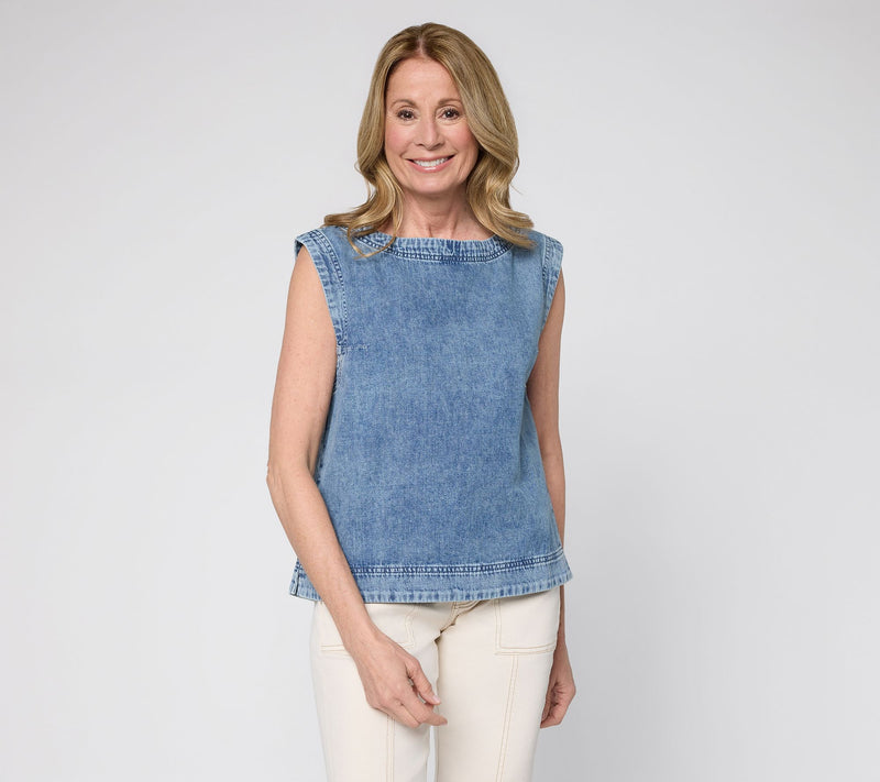 Me by Jennie Garth 100% Cotton Denim Tank Top with Back Pleat — Main view